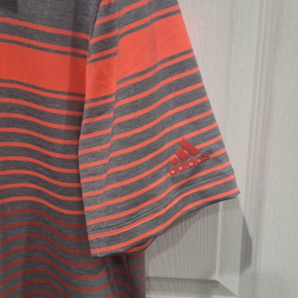 Ultimate  365 Adidas Gray and Red Striped Golf  Polo Shirt (Smoke Free Home) - Picture 3 of 11